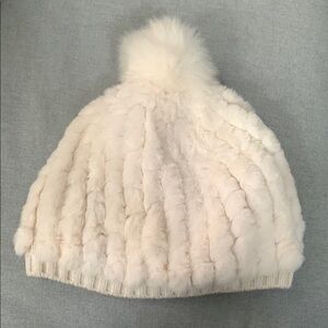 Cream Furry Pom-Pom Beanie NWOT